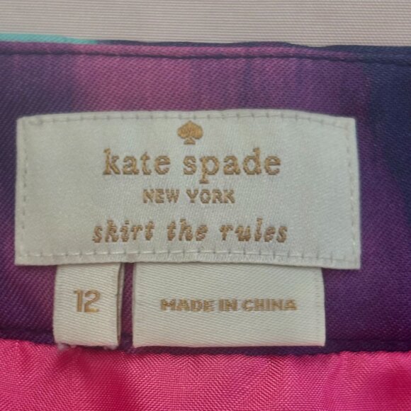 Kate Spade Barry Abstract Watercolor Print Skirt - Purple/Pink/Green - Size 12 - Picture 7 of 9